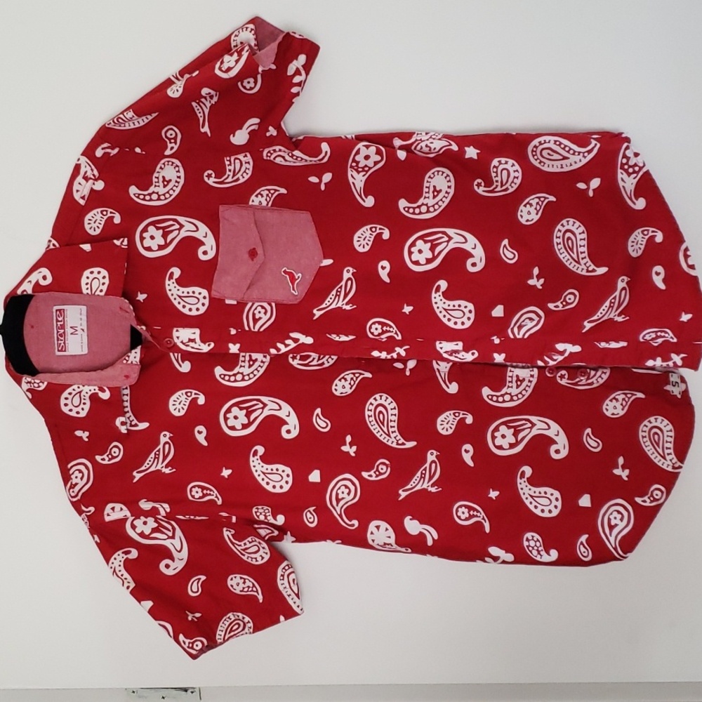 Staple Men's Red Paisley & Pigeon Short Sleeve Button Down Shirt